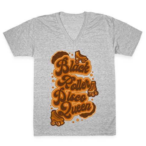 Black Roller Disco Queen Brown V-Neck Tee Shirt