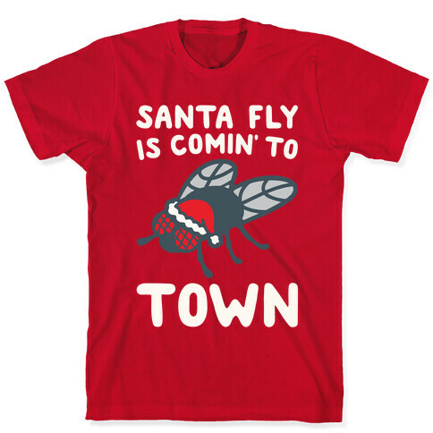 Santa Fly Is Coming To Town White Print T-Shirt