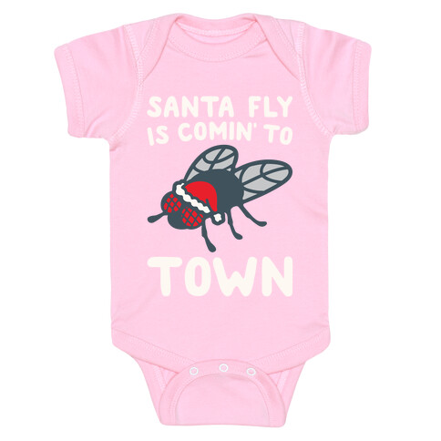 Santa Fly Is Coming To Town White Print Baby One-Piece