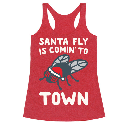 Santa Fly Is Coming To Town White Print Racerback Tank Top