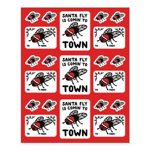 Santa Fly Is Coming To Town  Stickers and Decal Sheet