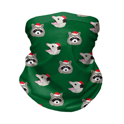 Christmas Raccoon and Opossum Pattern Neck Gaiter