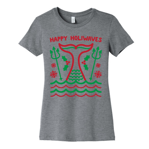 Happy Holiwaves Christmas Mermaid Womens T-Shirt