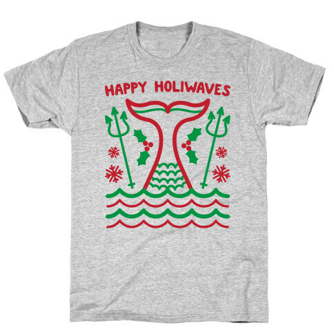 Happy Holiwaves Christmas Mermaid T-Shirt