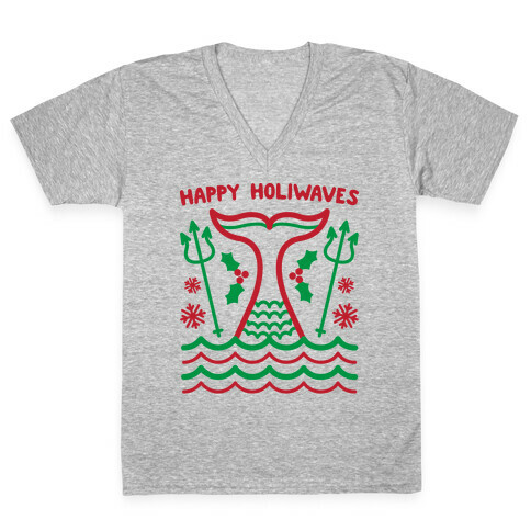 Happy Holiwaves Christmas Mermaid V-Neck Tee Shirt