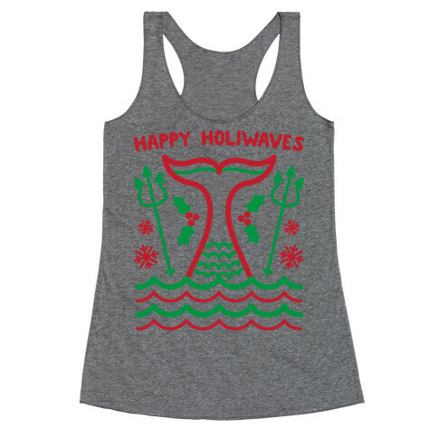 Happy Holiwaves Christmas Mermaid Racerback Tank Top