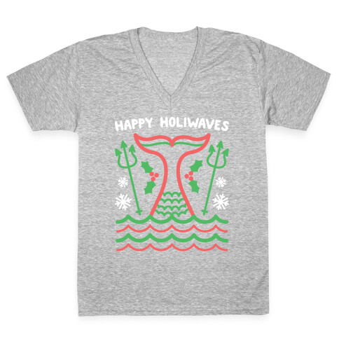 Happy Holiwaves Christmas Mermaid V-Neck Tee Shirt