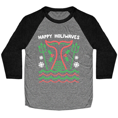 Happy Holiwaves Christmas Mermaid Baseball Tee