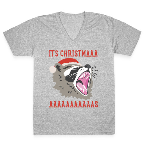 It's Christmas Screaming Raccoon V-Neck Tee Shirt