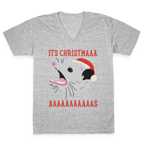 It's Christmas Screaming Opossum V-Neck Tee Shirt