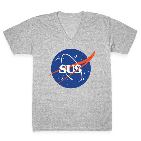 Sus Nasa Logo Parody White Print V-Neck Tee Shirt