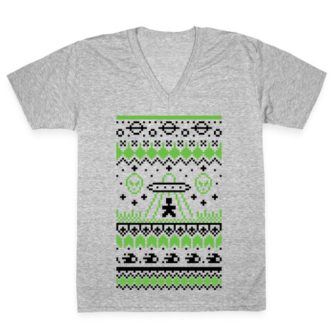 Ugly Alien Christmas Sweater V-Neck Tee Shirt