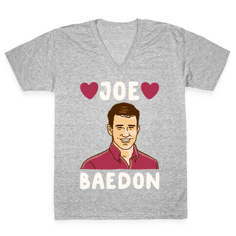 Joe Baedon Parody White Print V-Neck Tee Shirt