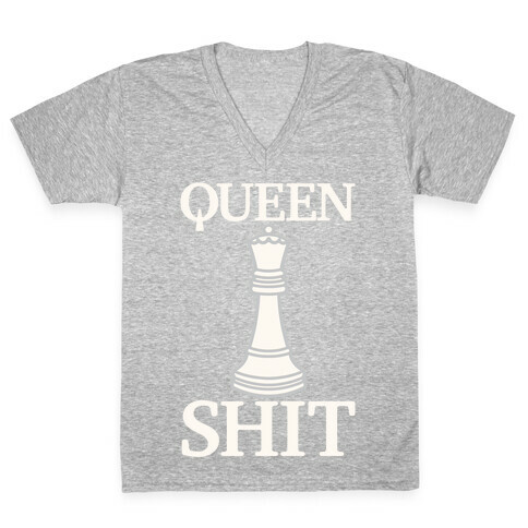 Queen Shit White Print V-Neck Tee Shirt