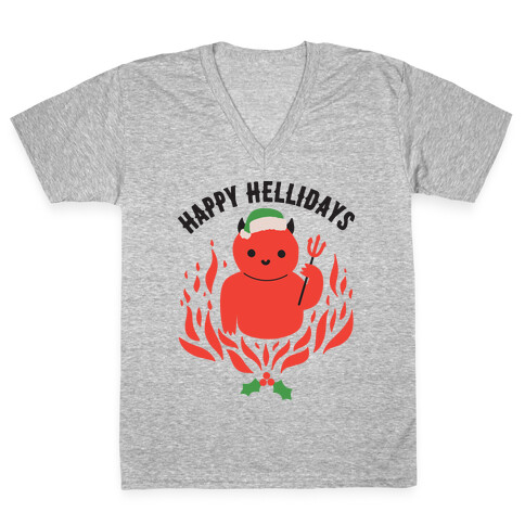 Happy Hellidays Christmas Devil V-Neck Tee Shirt
