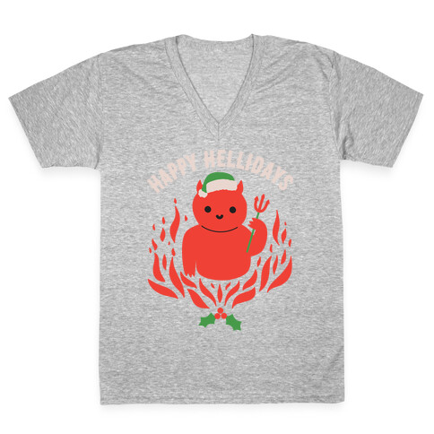 Happy Hellidays Christmas Devil V-Neck Tee Shirt