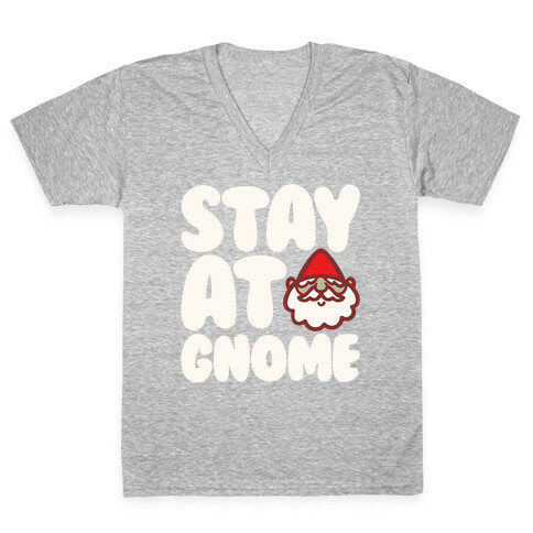 Stay At Gnome White Print V-Neck Tee Shirt