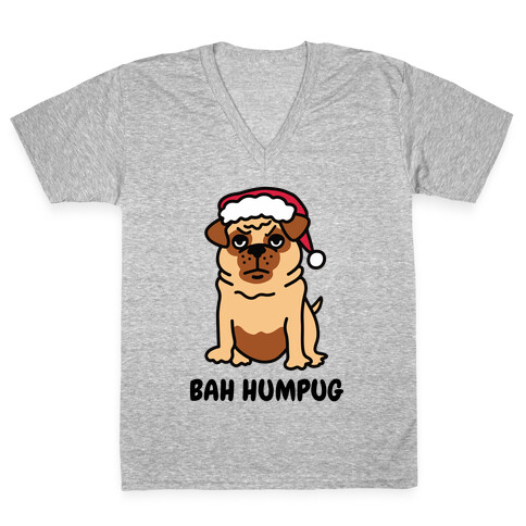 Bah Humpug Pug V-Neck Tee Shirt