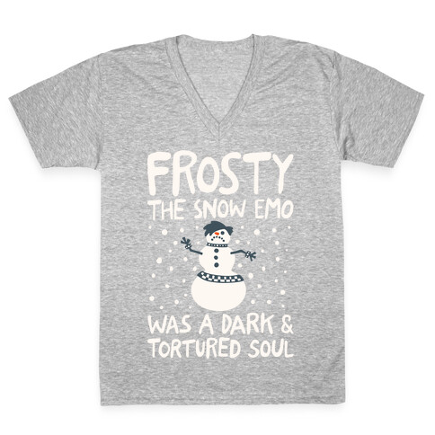 Frosty The Snow Emo Parody White Print V-Neck Tee Shirt