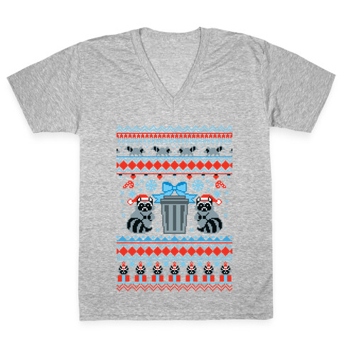 Raccoon Ugly Christmas Sweater V-Neck Tee Shirt