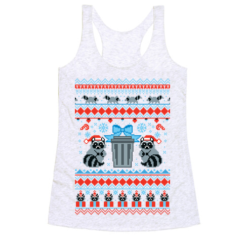 Raccoon Ugly Christmas Sweater Racerback Tank Top