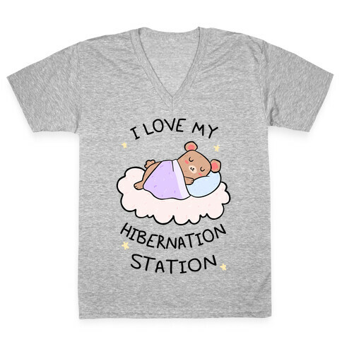 I Love My Hibernation Station V-Neck Tee Shirt