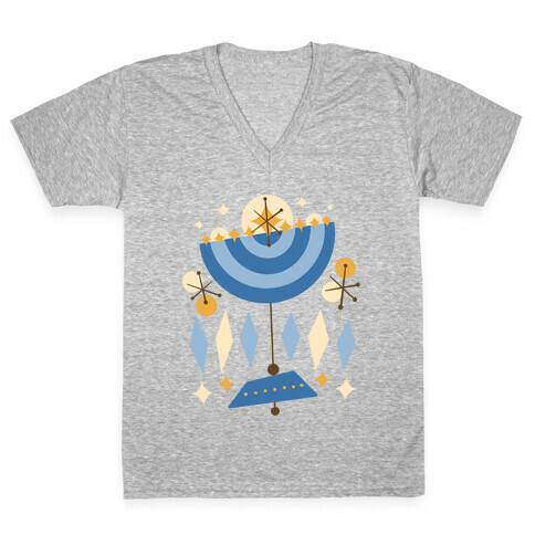 Mid-Century Modern Menorah (Hanukkah) V-Neck Tee Shirt