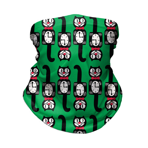 Retro Christmas Cat Clock Pattern Neck Gaiter