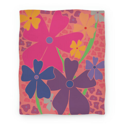 Pink Happy Flowers Pattern Blanket