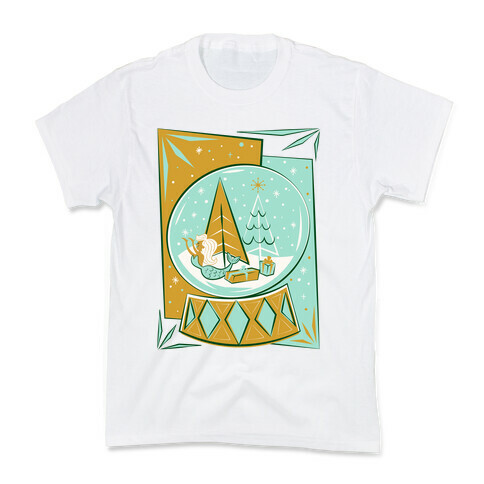 Mid-Century Modern Mermaid Holiday Snow Globe Kids T-Shirt