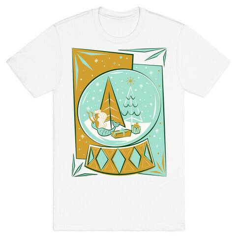 Mid-Century Modern Mermaid Holiday Snow Globe T-Shirt