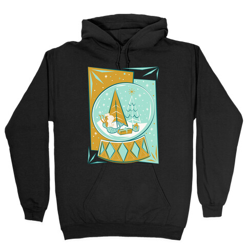 Mid-Century Modern Mermaid Holiday Snow Globe White Print Hooded Sweatshirt