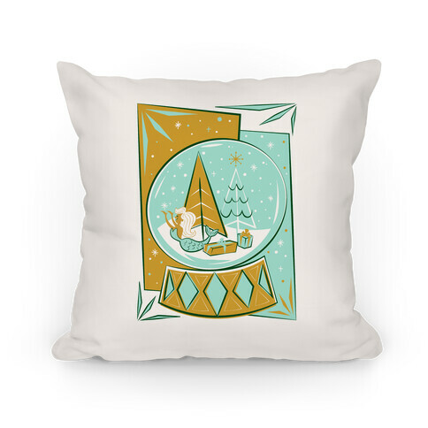 Mid-Century Modern Mermaid Holiday Snow Globe Pillow