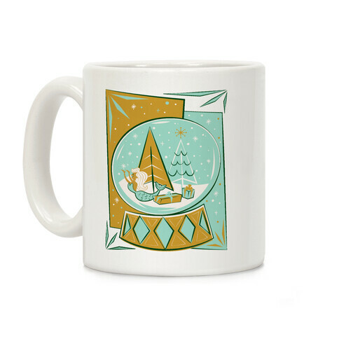 Mid-Century Modern Mermaid Holiday Snow Globe Coffee Mug