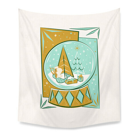 Mid-Century Modern Mermaid Holiday Snow Globe Tapestry