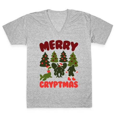 Merry Cryptmas White Print V-Neck Tee Shirt