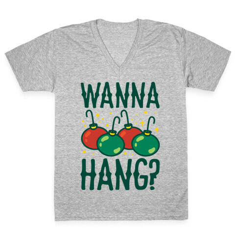 Wanna Hang? White Print V-Neck Tee Shirt