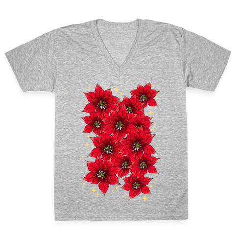 Poinsettia Bouquet V-Neck Tee Shirt