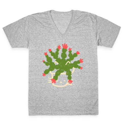 Christmas Cactus Cat V-Neck Tee Shirt