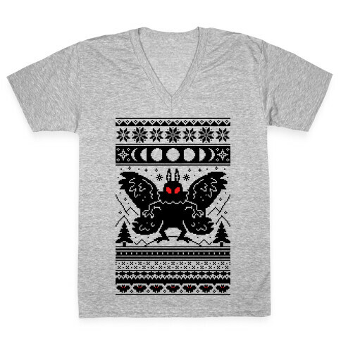 Mothman Ugly Sweater Pattern V-Neck Tee Shirt