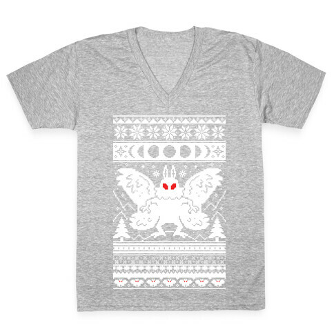 Mothman Ugly Sweater Pattern V-Neck Tee Shirt