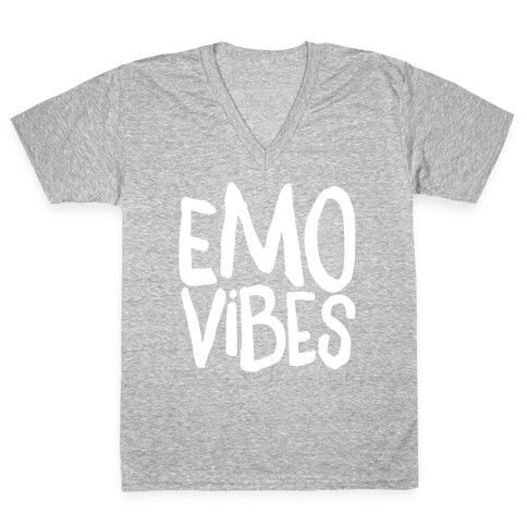 Emo Vibes White Print V-Neck Tee Shirt