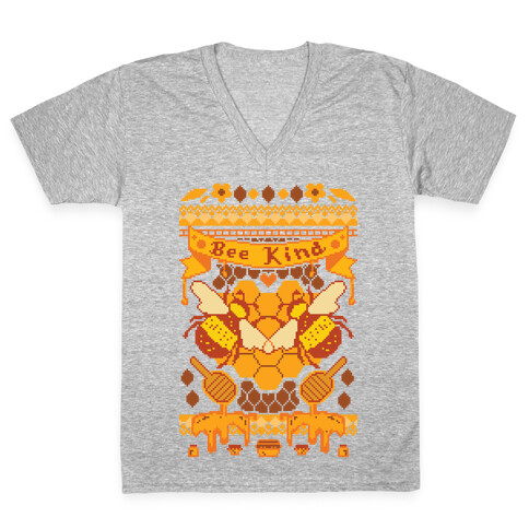 Bee Kind Sweater Pattern V-Neck Tee Shirt