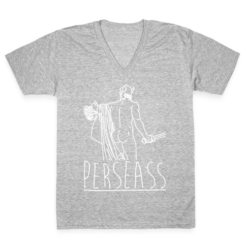 Perseass Parody White Print V-Neck Tee Shirt