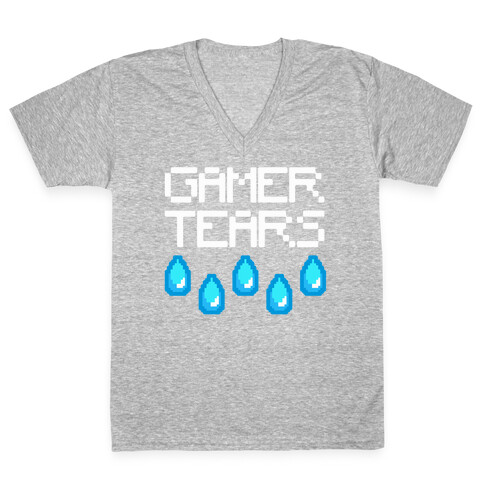 Gamer Tears White Print V-Neck Tee Shirt