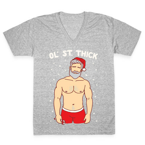Ol' St. Thick Parody White Print V-Neck Tee Shirt