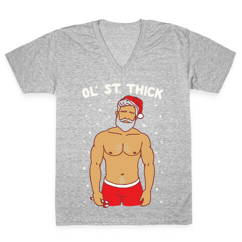 Ol' St. Thick Parody White Print V-Neck Tee Shirt