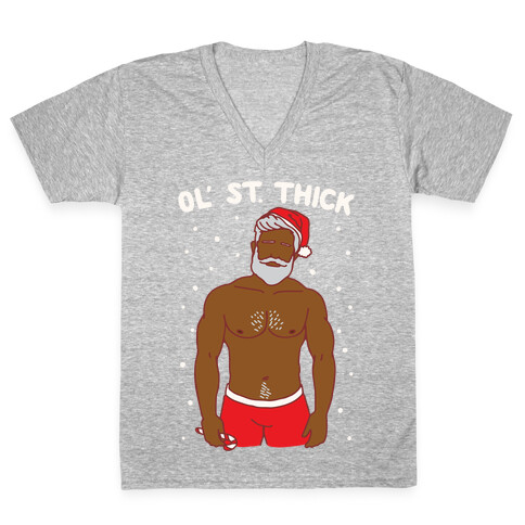 Ol' St. Thick Parody White Print V-Neck Tee Shirt