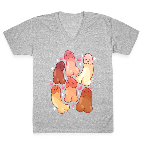 Kawaii Penises Pattern V-Neck Tee Shirt