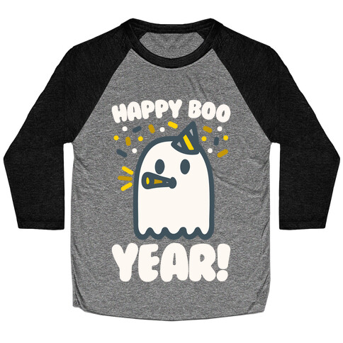 Happy Boo Year White Print Baseball Tee